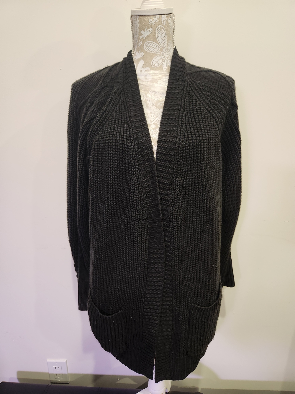 St. John's Bay Black Open-Front Ribbed Cardigan